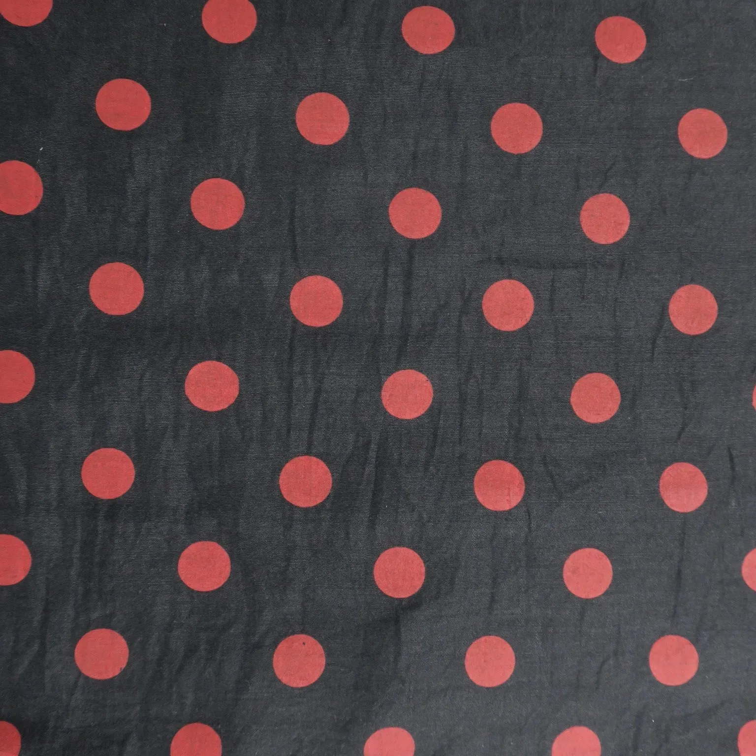 Red Polka Dots on Black Solid Cotton Blended Broadcloth