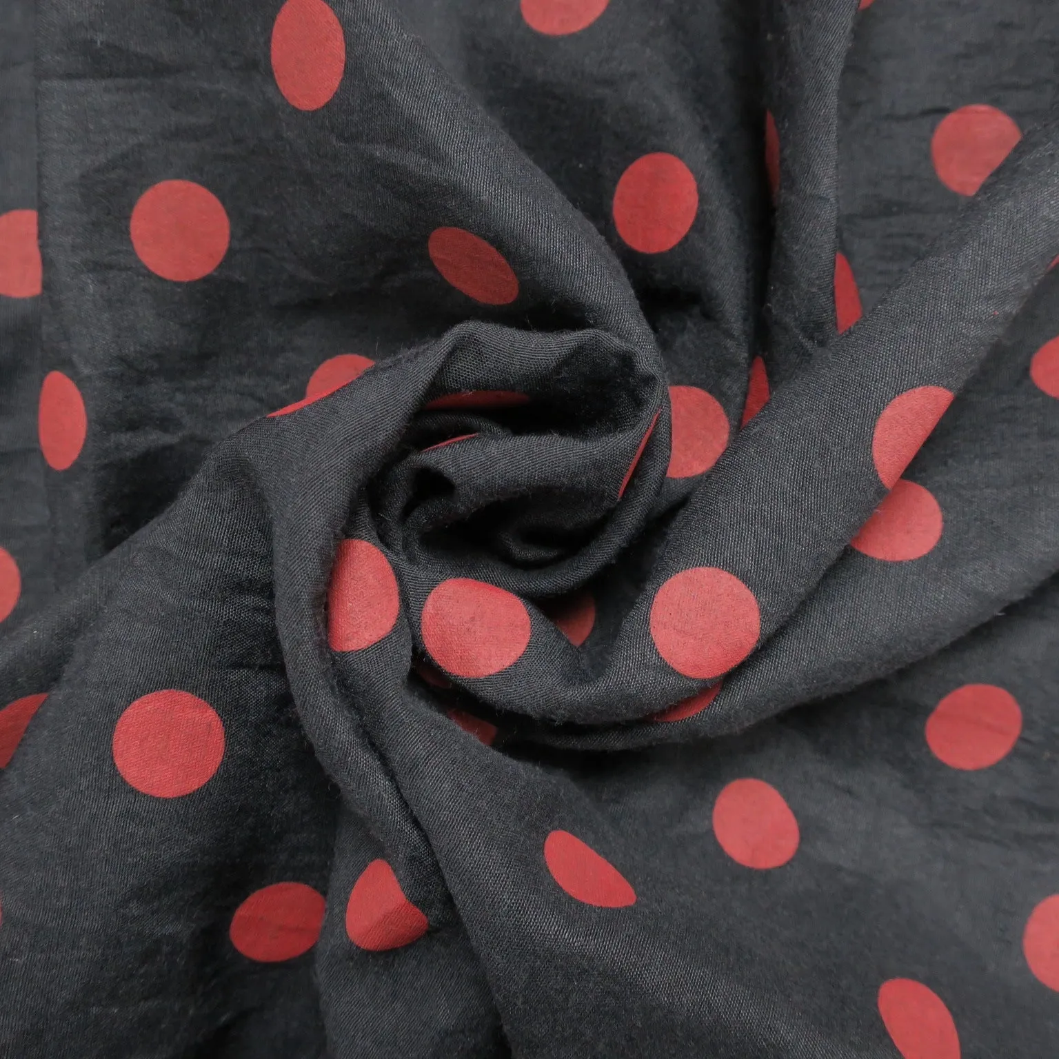 Red Polka Dots on Black Solid Cotton Blended Broadcloth