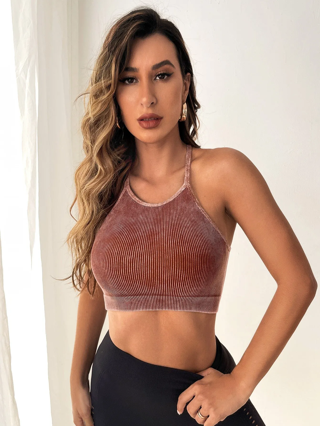 Rib Knit Racer Back Crop Sports Cami Top SS23