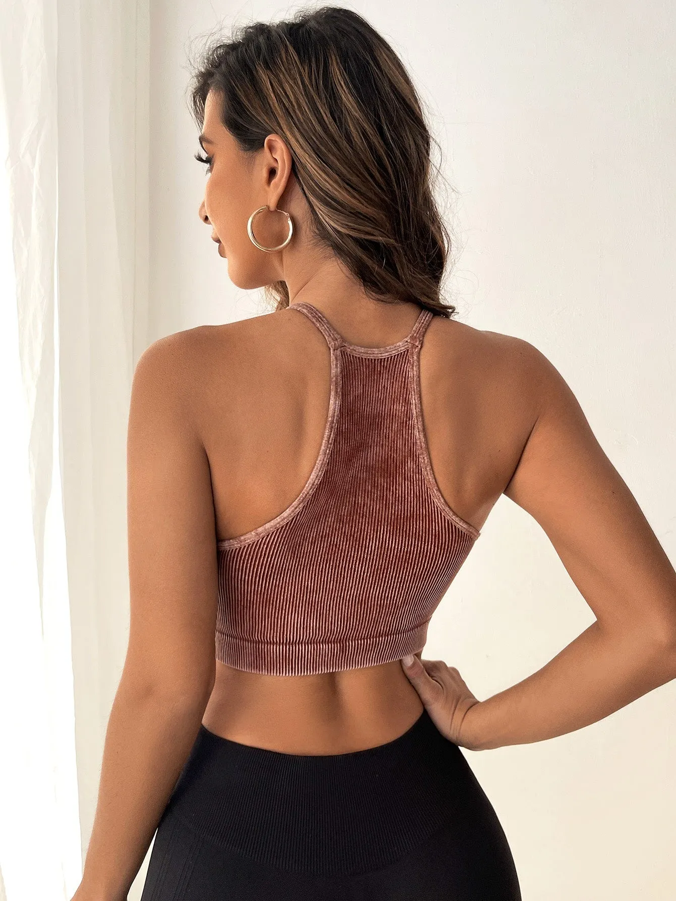 Rib Knit Racer Back Crop Sports Cami Top SS23