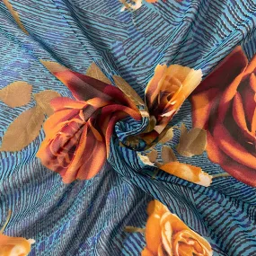 Rust and Gold Floral Print Chiffon Fabric