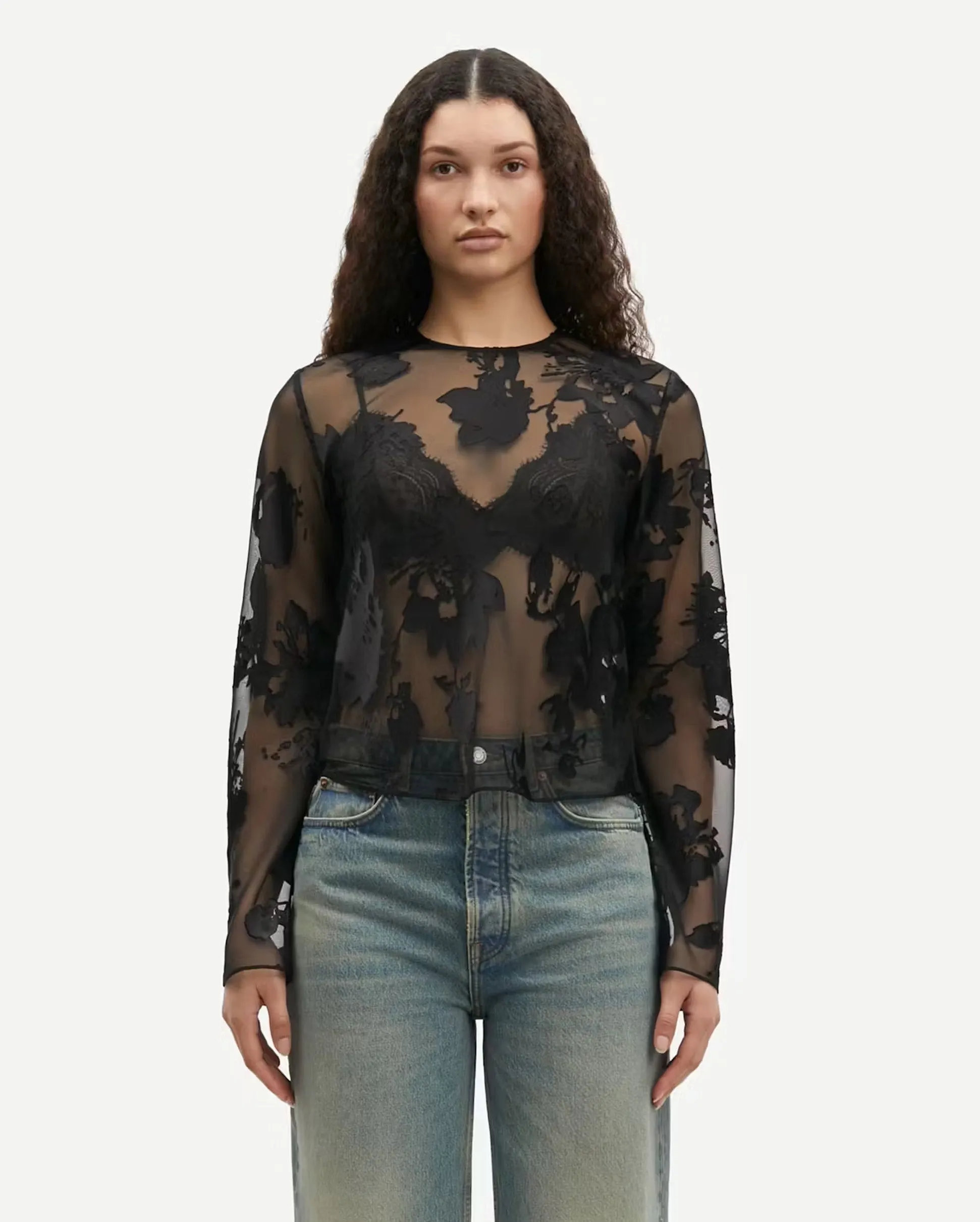 SAMADDA BLOUSE 15311 / BLACK BLOOMING BURNOUT