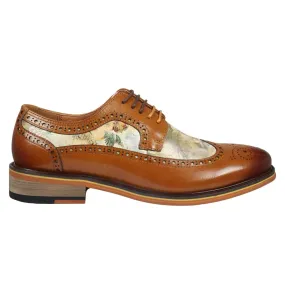 Scott - Men's Brown Iconic Print Leather Brogue Shoes