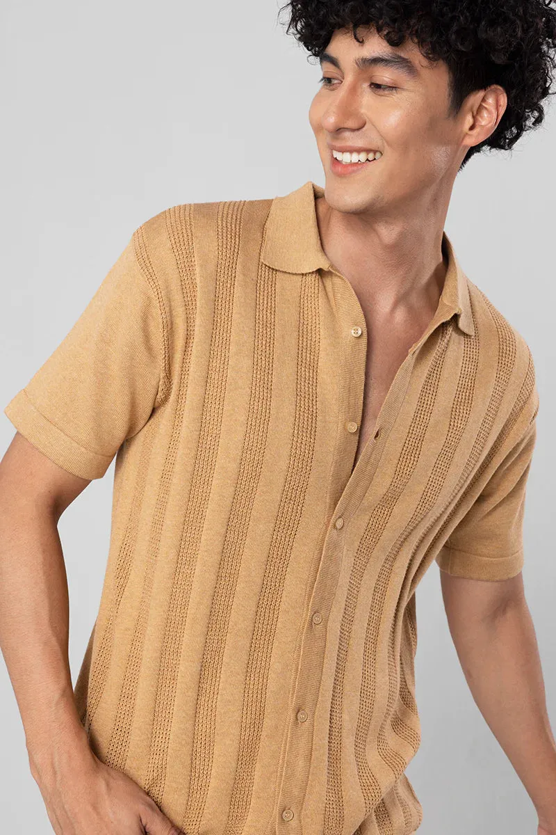 Serene Knit Elegance Beige Shirt