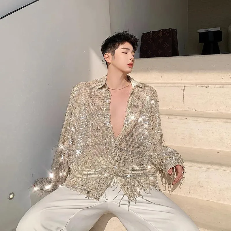 Shiny Sequin Sheer Shirt