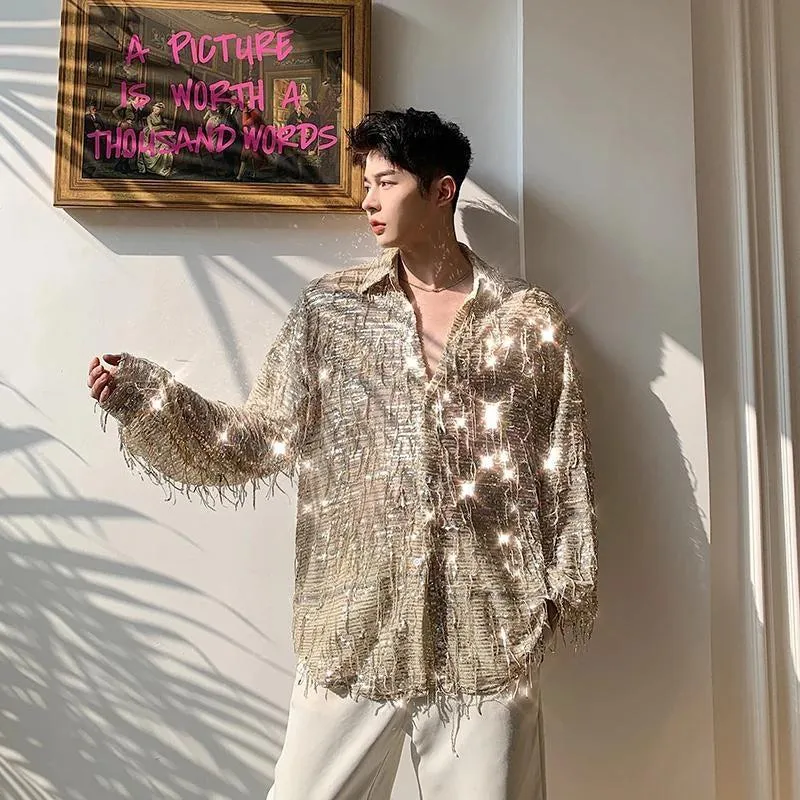 Shiny Sequin Sheer Shirt