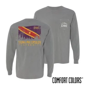 SigEp Gray Comfort Colors Flag Long Sleeve Pocket Tee