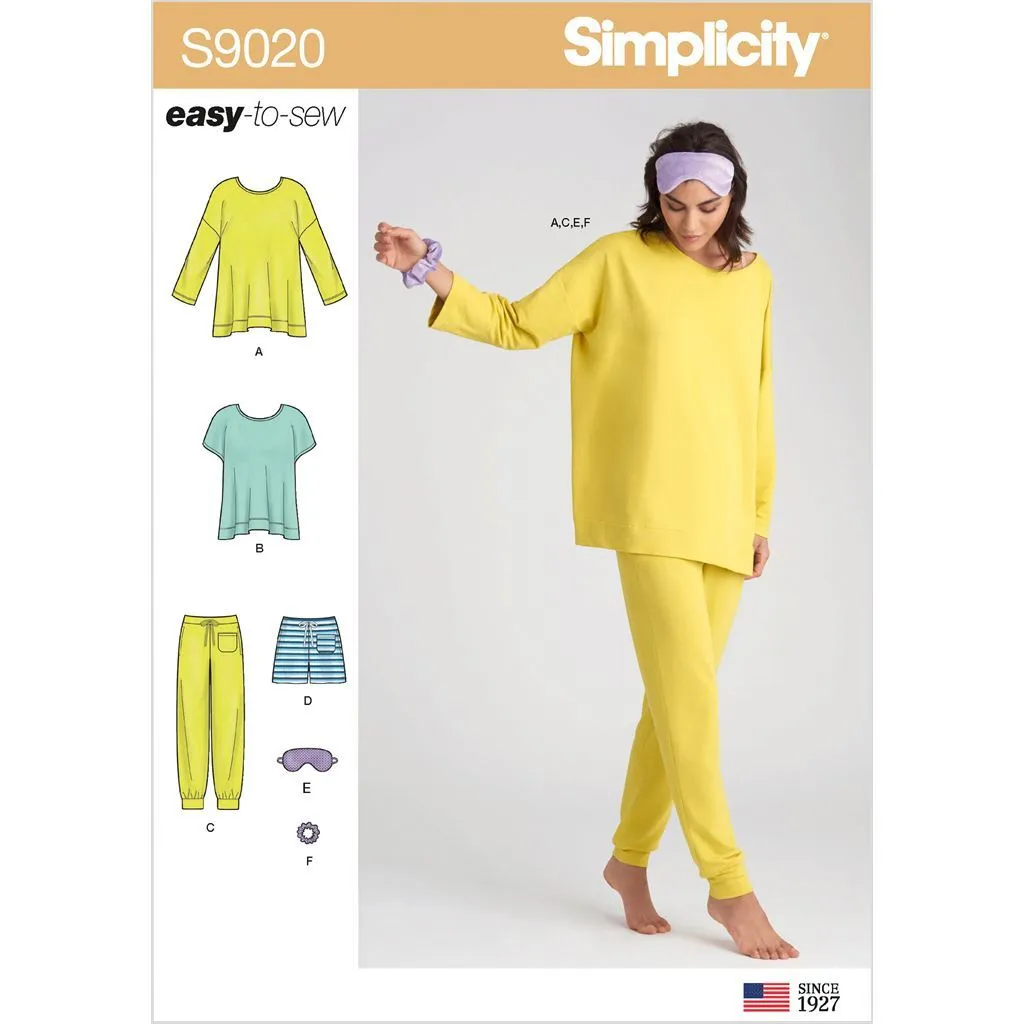 Simplicity Sewing Pattern S9020 Misses' Sleepwear Knit Tops, Pants, Shorts & Accessories