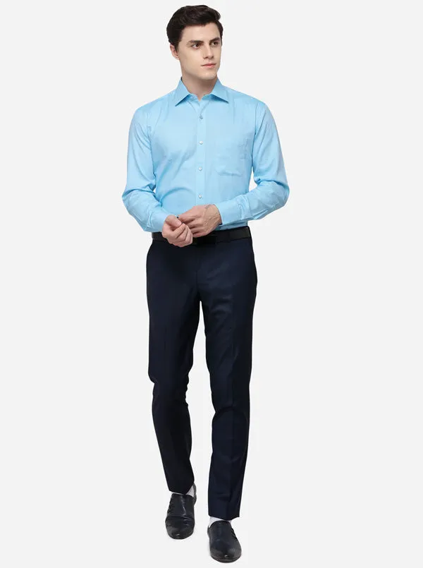 Sky Blue Solid Regular Fit Formal Shirt | Greenfibre