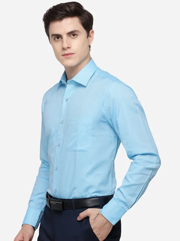 Sky Blue Solid Regular Fit Formal Shirt | Greenfibre