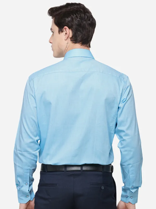 Sky Blue Solid Regular Fit Formal Shirt | Greenfibre