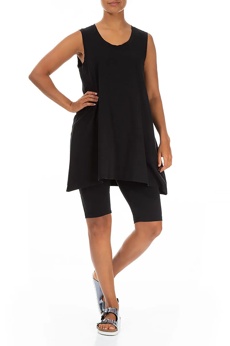 Sleeveless Black Cotton Tunic