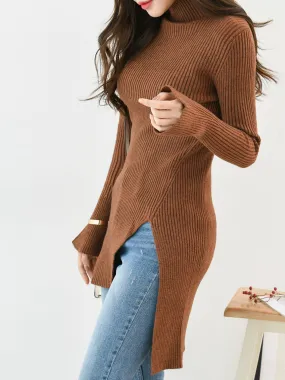 SLIM FIT LONG RIBBED KNIT TURTLE NECK