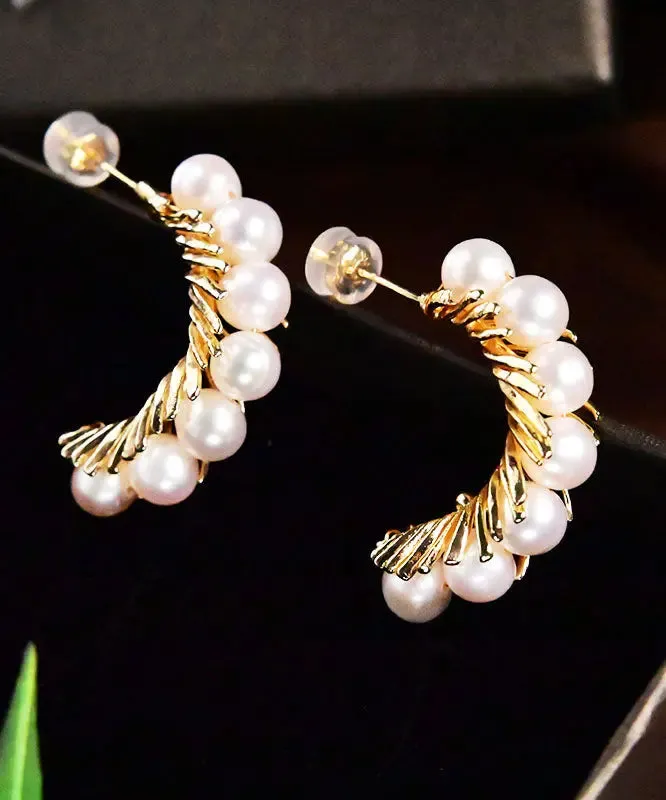 Sterling Silver Overgild Pearl Hoop Earrings