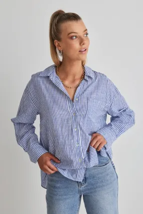 Stories Be Told - You Got This Oversized Cotton Shirt - Blue