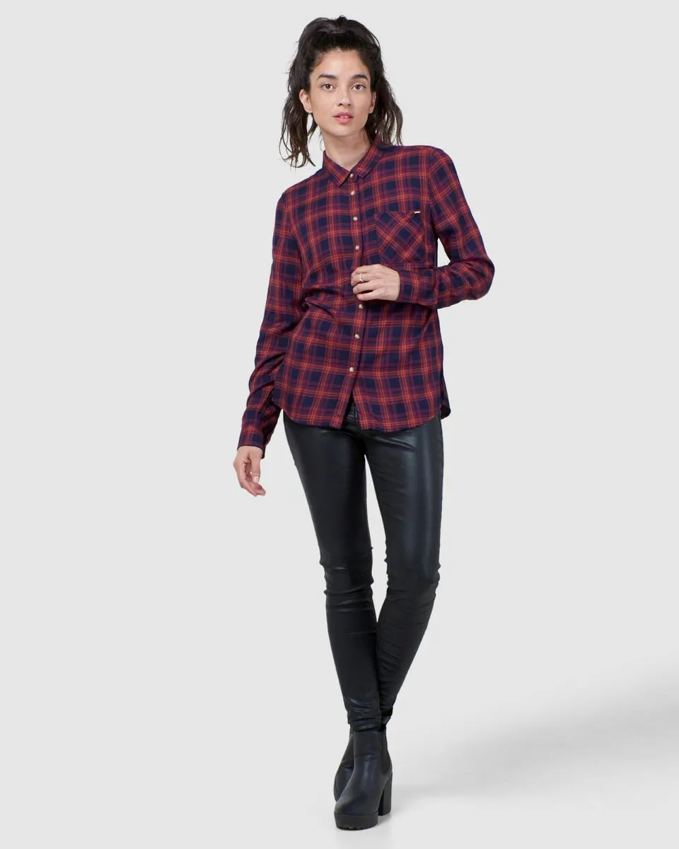 SUPERDRY LIGHT WEIGHT PLAID SHIRT IN NAVY RUST CHECK