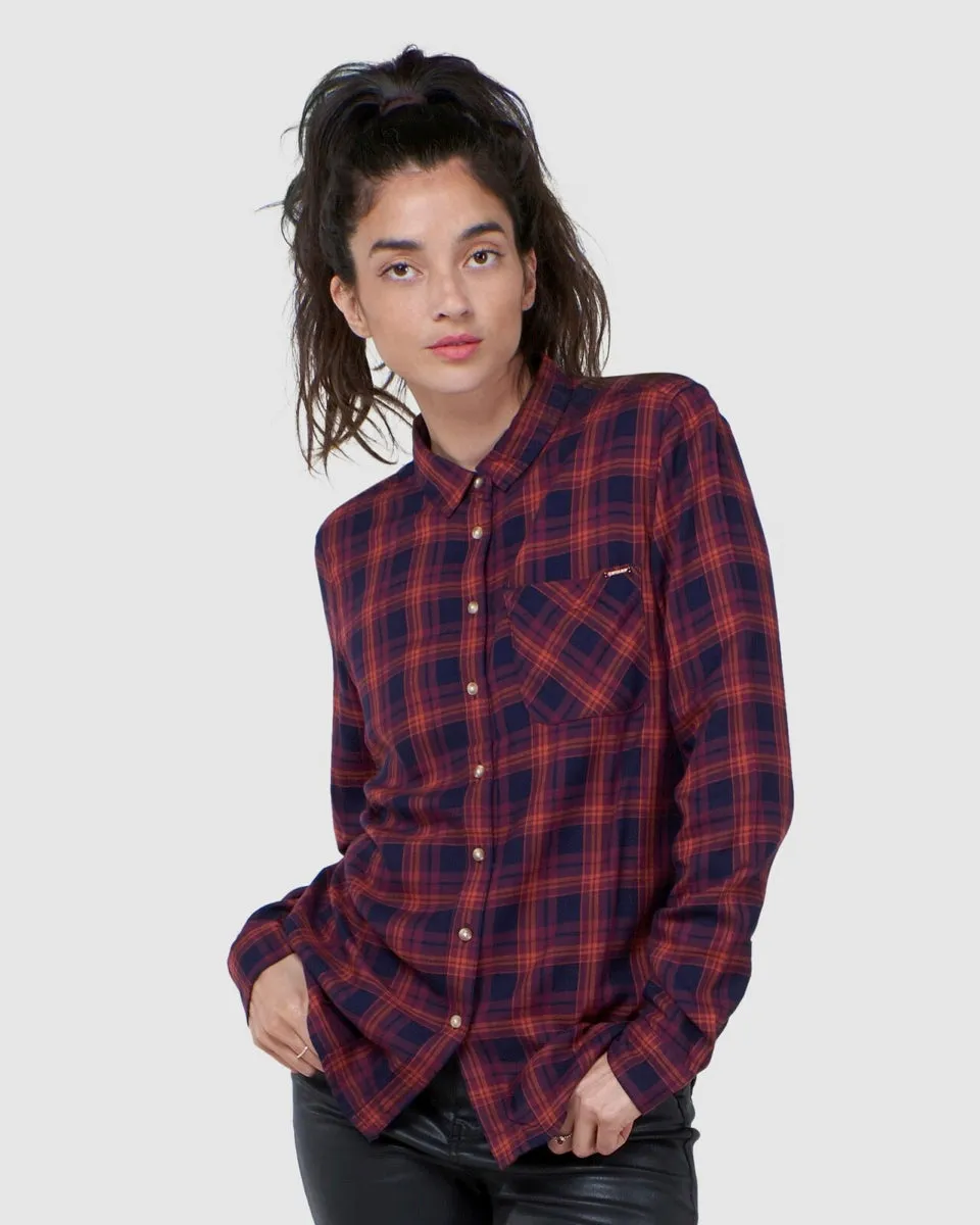 SUPERDRY LIGHT WEIGHT PLAID SHIRT IN NAVY RUST CHECK