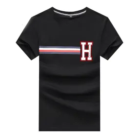 Tommy HF Colorblock Stripe Logo T-Shirt- Black