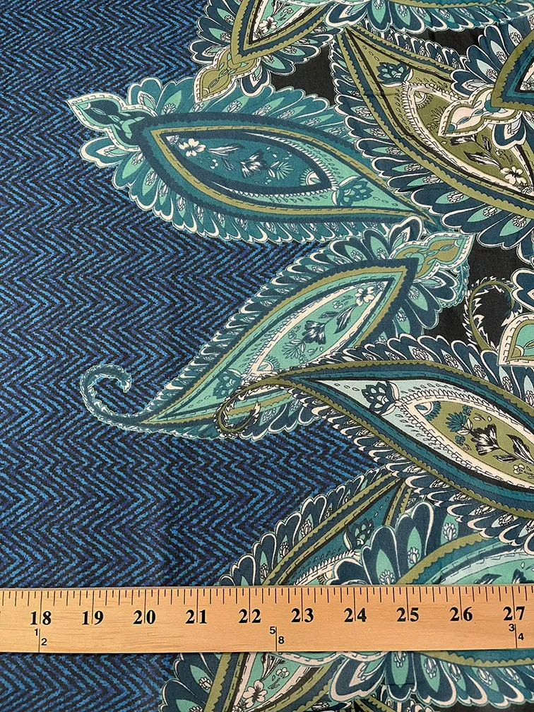 Turquoise and Black Herringbone Paisley Print Chiffon Fabric