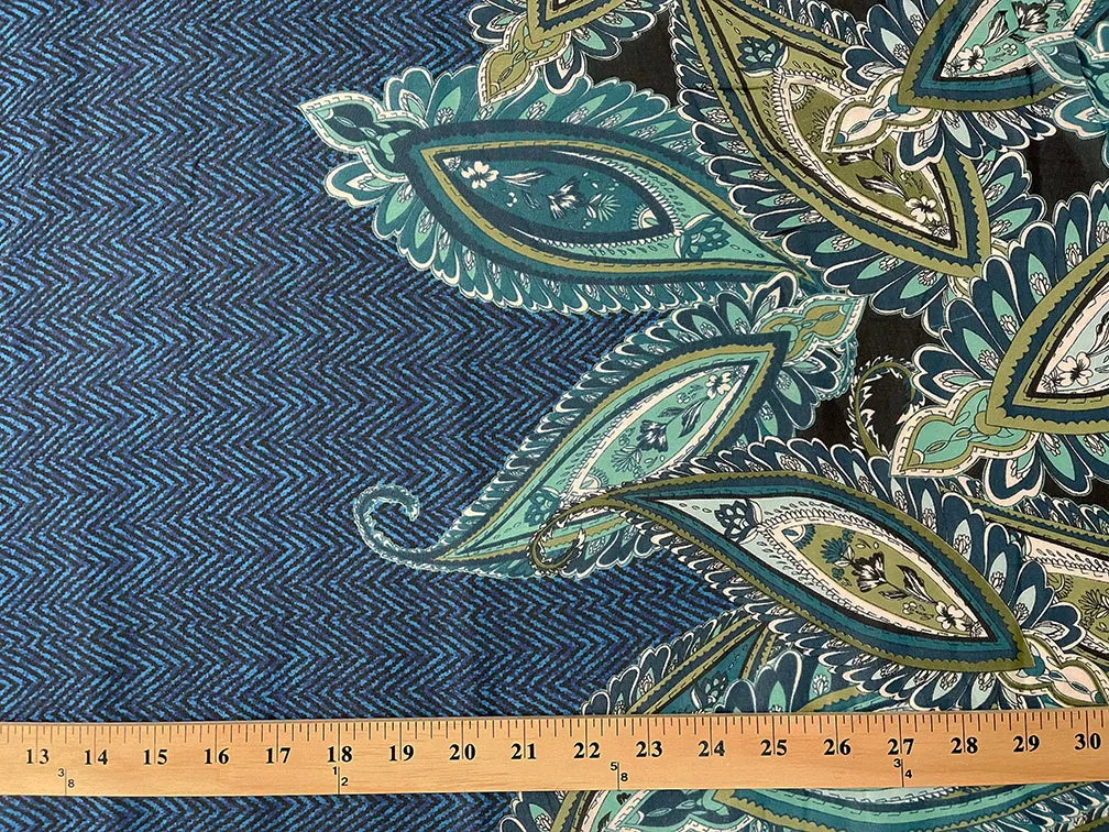 Turquoise and Black Herringbone Paisley Print Chiffon Fabric