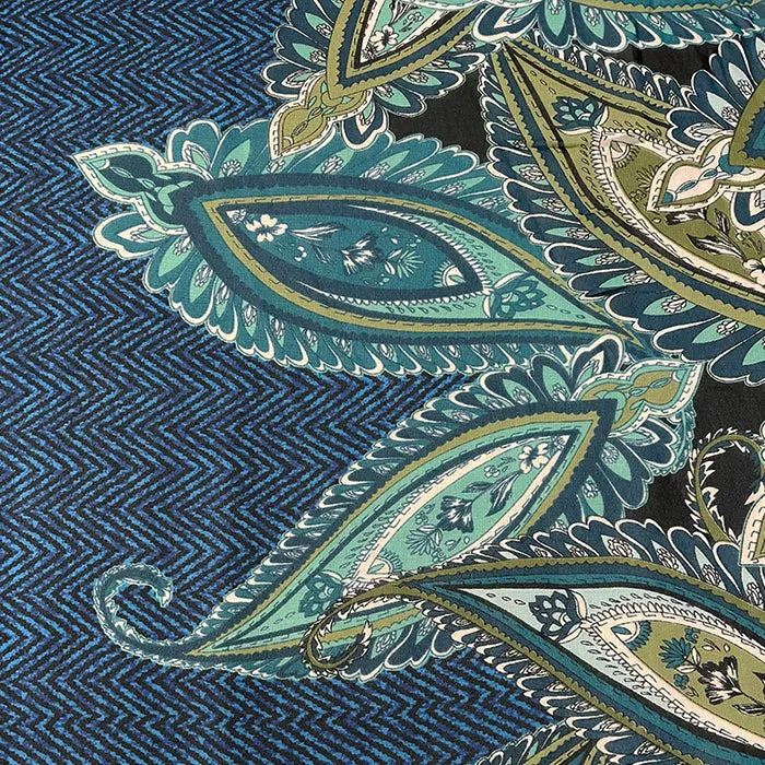 Turquoise and Black Herringbone Paisley Print Chiffon Fabric