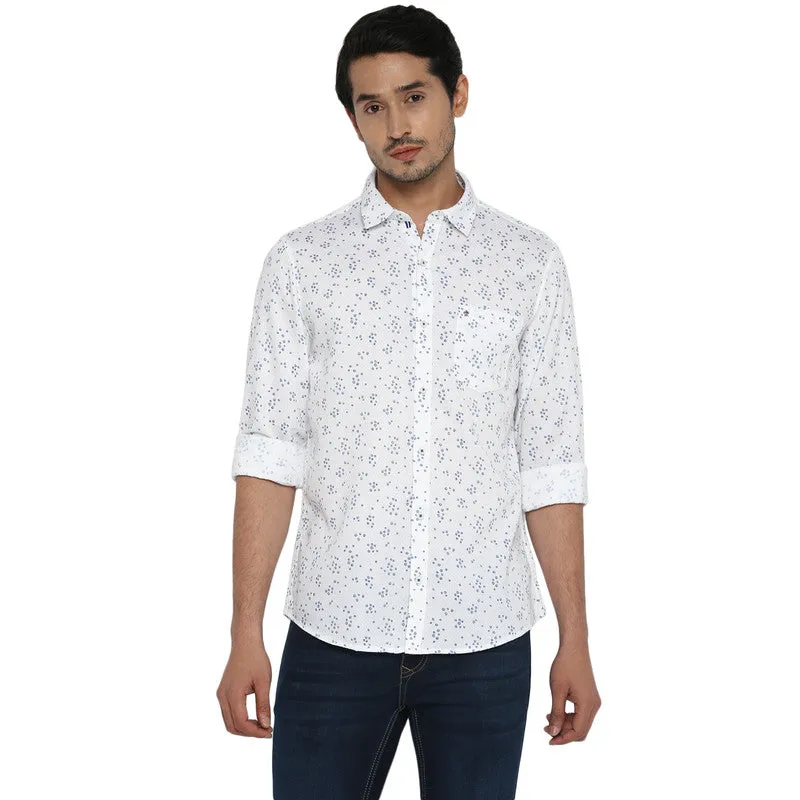 Turtle Men Cotton White Slim Fit Printed Shirts (79480)