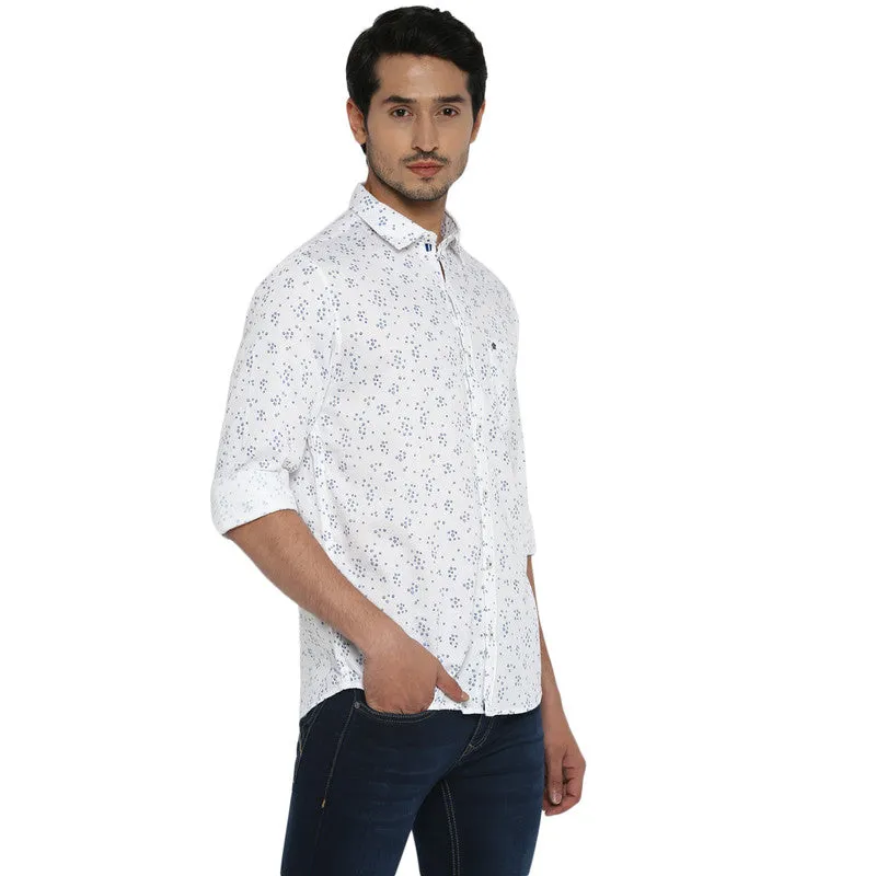 Turtle Men Cotton White Slim Fit Printed Shirts (79480)