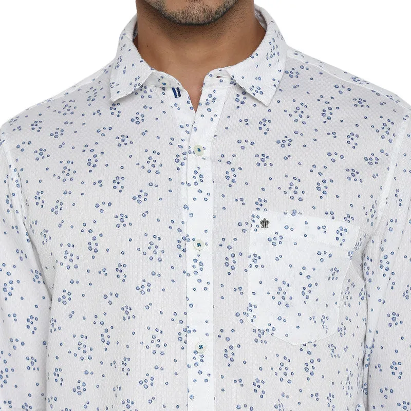 Turtle Men Cotton White Slim Fit Printed Shirts (79480)