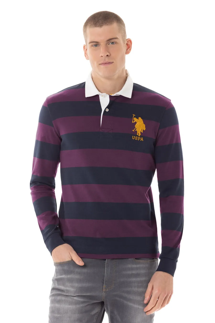 US POLO CASUAL STRIPPED MENS POLO LONG SLEEVE T-SHIRT