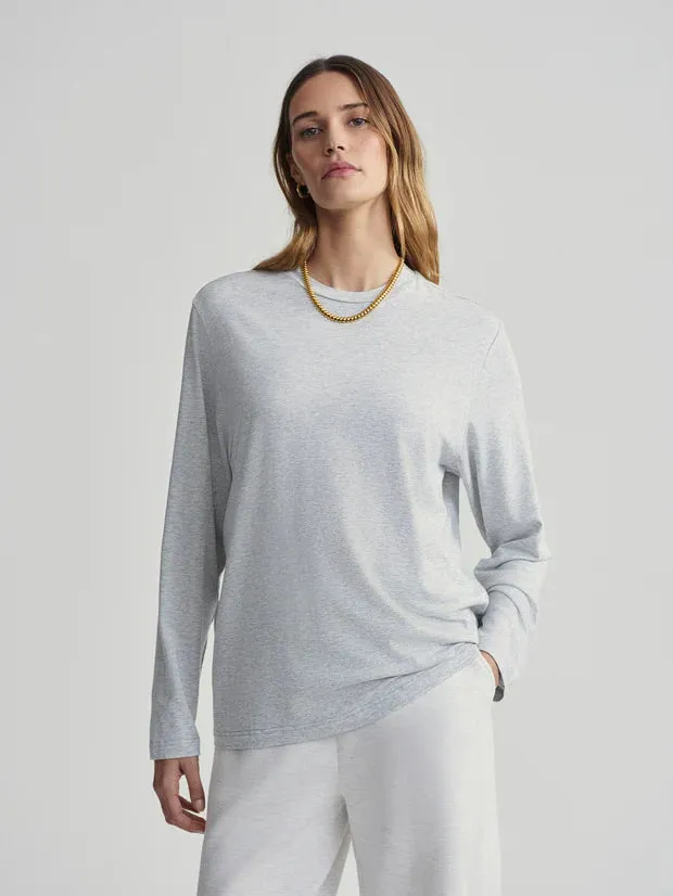 Varley Leah Long Sleeve Boyfriend Tee - Light Grey Melange