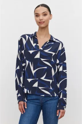 Velvet by Graham & Spencer Carah 06 Printed Blouse | Navy/Ecru | Clearance Final Sale