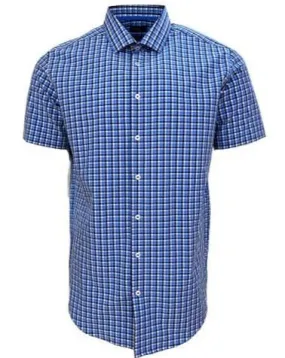 Voyage Performance Persian Blue Check Fitted Short Sleeve Shirts