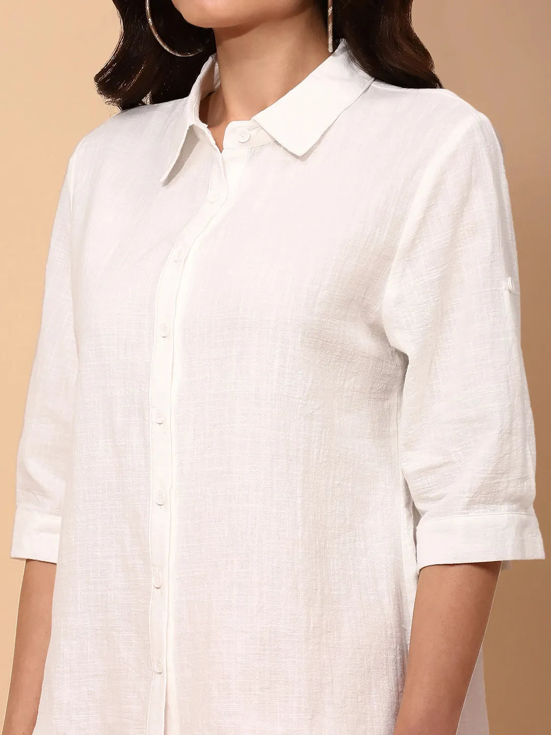 White Cotton Blend Regular Fit Shirt For Women