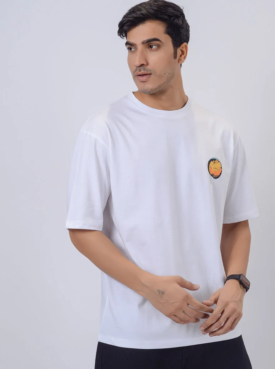 White Printed Relax Fit  Oversized T-Shirt | JadeBlue