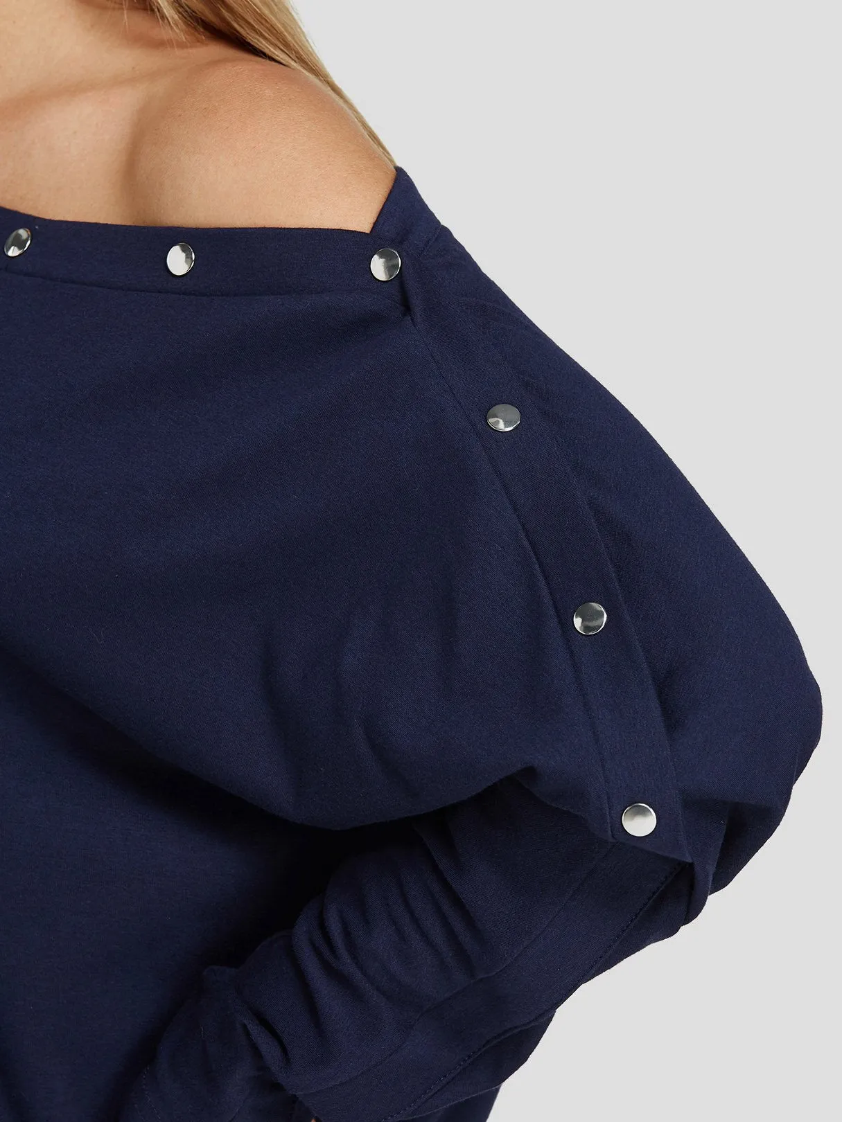 Wholesale One Shoulder Long Sleeve Navy Blouses