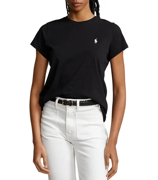 Women's Cotton Jersey Crewneck Tee Polo Black