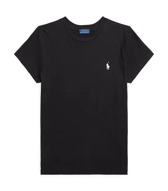 Women's Cotton Jersey Crewneck Tee Polo Black