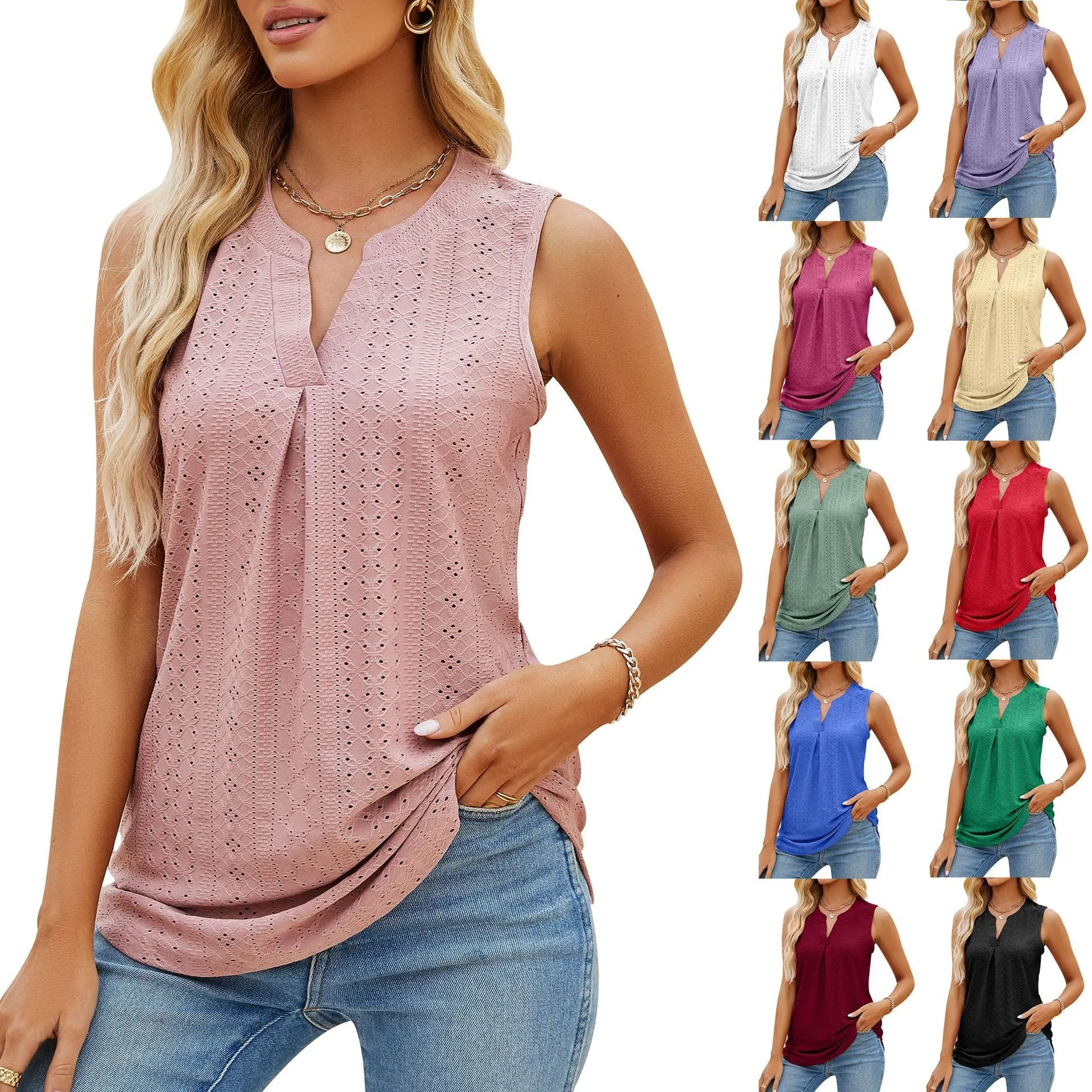 Women's Summer Solid Color Hole Slim For Blouses