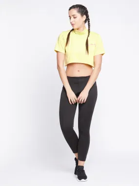 Yellow Comfort Fit Turtleneck Active Crop Top