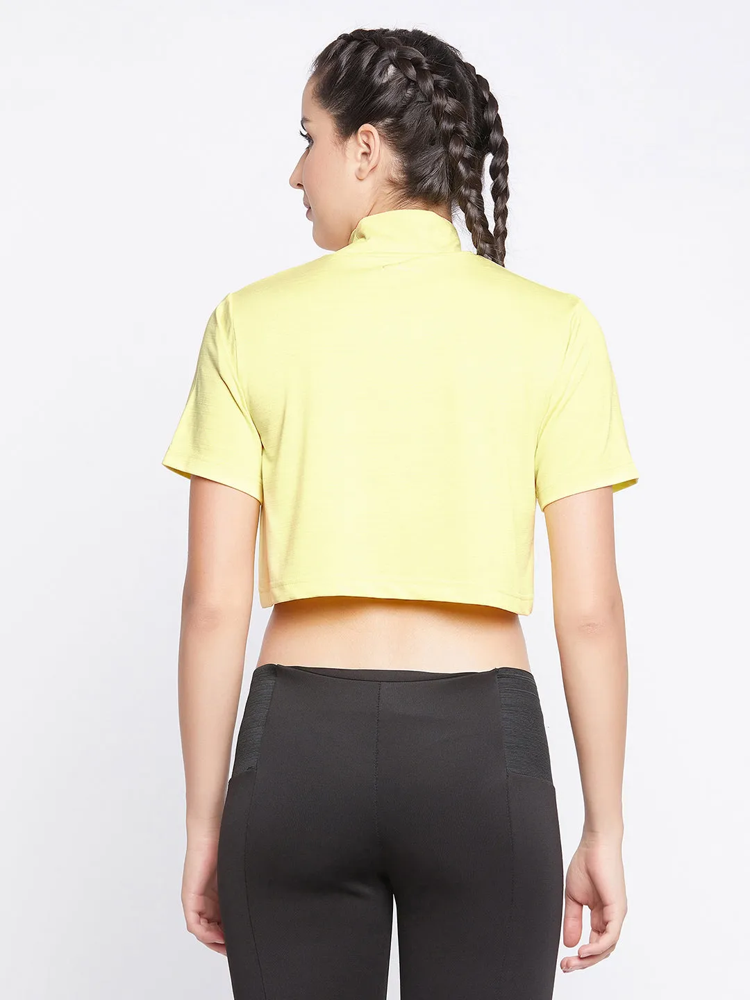 Yellow Comfort Fit Turtleneck Active Crop Top