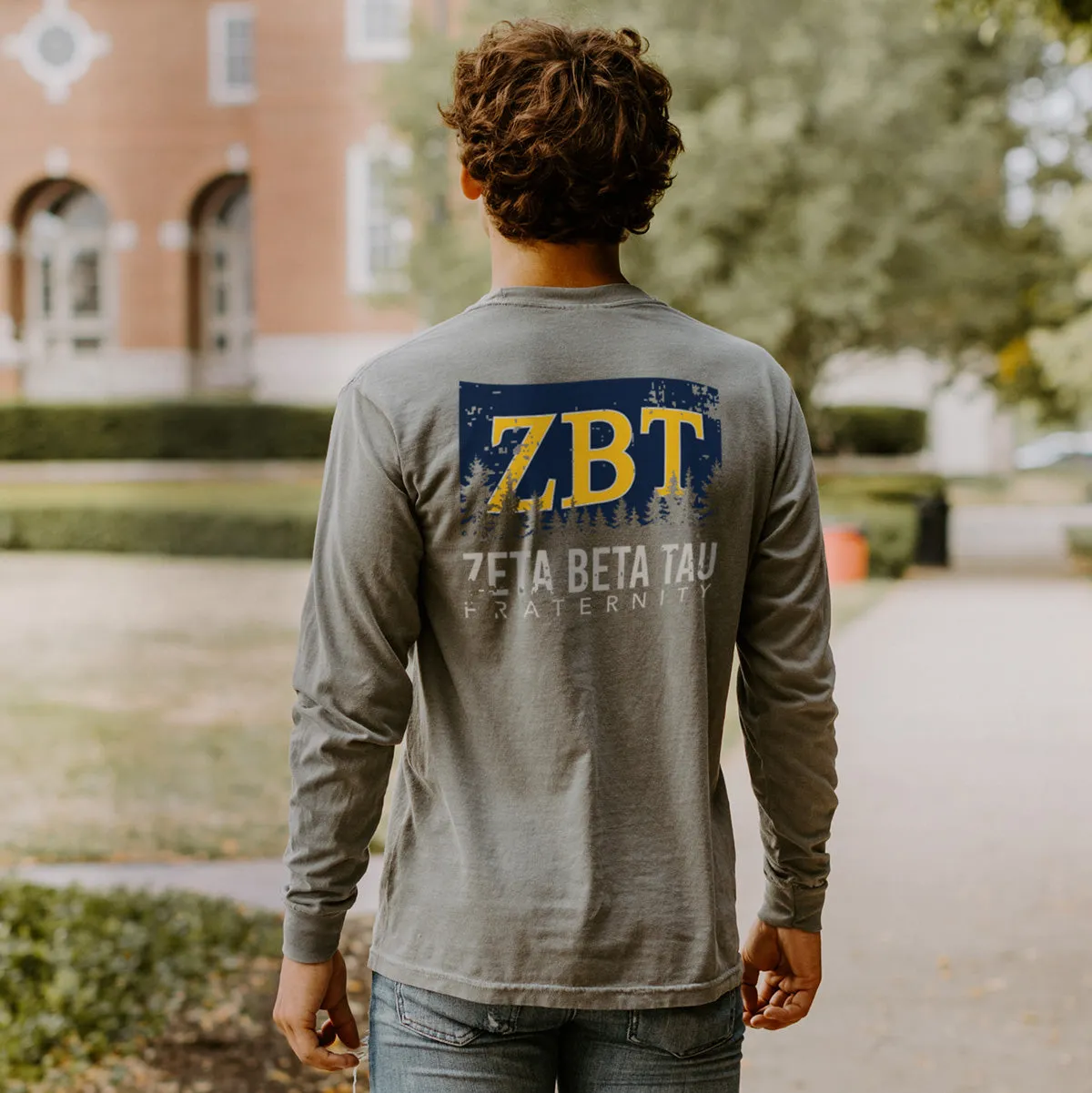 ZBT Gray Comfort Colors Flag Long Sleeve Pocket Tee